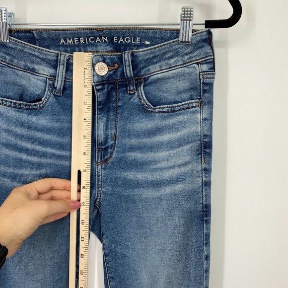 American Eagle Hi-Rise Jegging Jeans Womens Size 2 Stretch Distressed Denim Blue - Picture 10 of 12